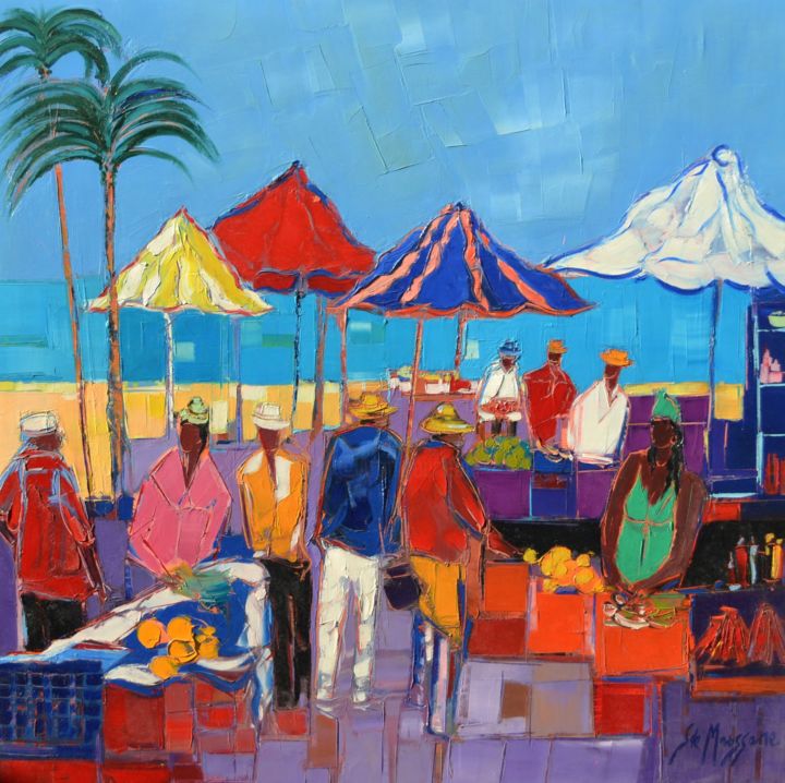 Peinture intitulée "Marché, Gouadeloupe" par Stéphane De Maussane, Œuvre d'art originale, Huile