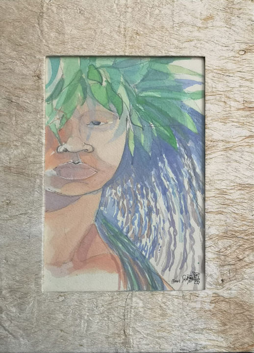 Peinture intitulée "Vahine Tahiti" par Stephane Cazenave, Œuvre d'art originale, Aquarelle