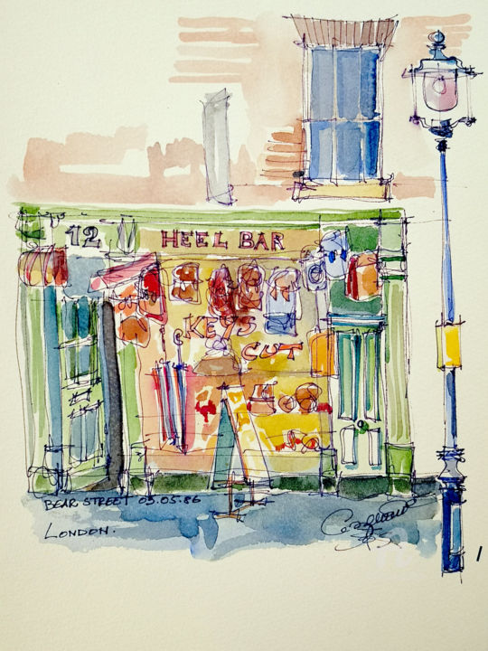 제목이 "Heel bar London"인 미술작품 Stephane Cazenave로, 원작, 수채화