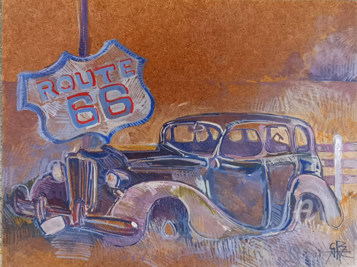 Peinture intitulée "ROUTE 66" par Stephane Cazenave, Œuvre d'art originale, Acrylique