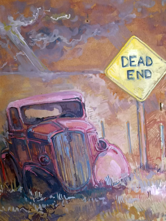 Painting titled "DEAD END  ROUTE 66" by Stephane Cazenave, Original Artwork, Acrylic