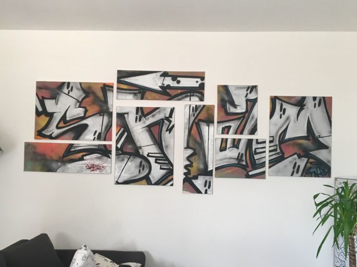 Painting titled "Toiles 2" by Stephane Cherel, Original Artwork, Spray paint