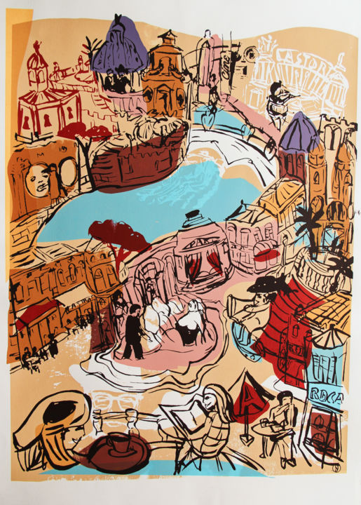 Gravures & estampes intitulée "roma.jpg" par Stephane Dethy, Œuvre d'art originale, Sérigraphie