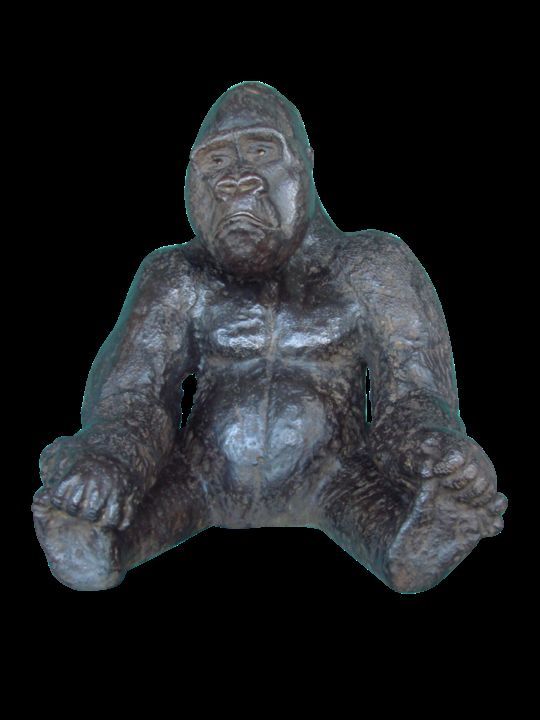 Sculpture titled "Gorille assis - bro…" by Stéphane Goarnisson, Original Artwork, Bronze