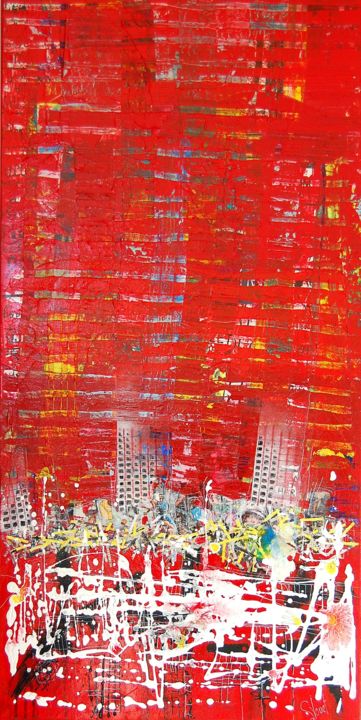 Painting titled "All the city" by Stephane Jouet, Original Artwork, Acrylic