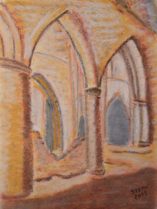 Peinture intitulée "Abbaye Saint Mathieu" par Steph', Œuvre d'art originale, Pastel