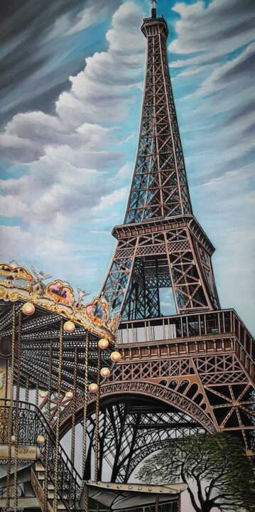 Painting titled "La Tour Eiffel au C…" by Stéphane Mouton, Original Artwork, Acrylic