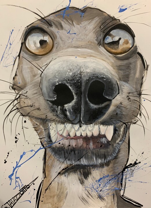 Peinture intitulée "Attention chien méc…" par Stéphane Palazzotto, Œuvre d'art originale, Acrylique