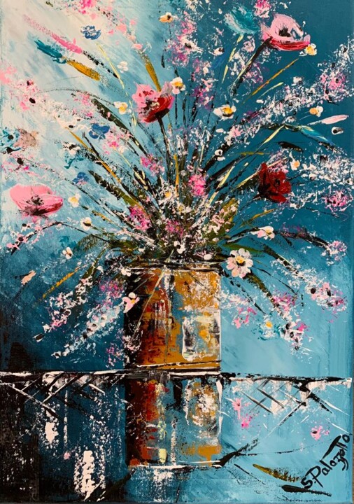 Painting titled "Bouquet d’artifices" by Stéphane Palazzotto, Original Artwork, Acrylic Mounted on Wood Stretcher frame