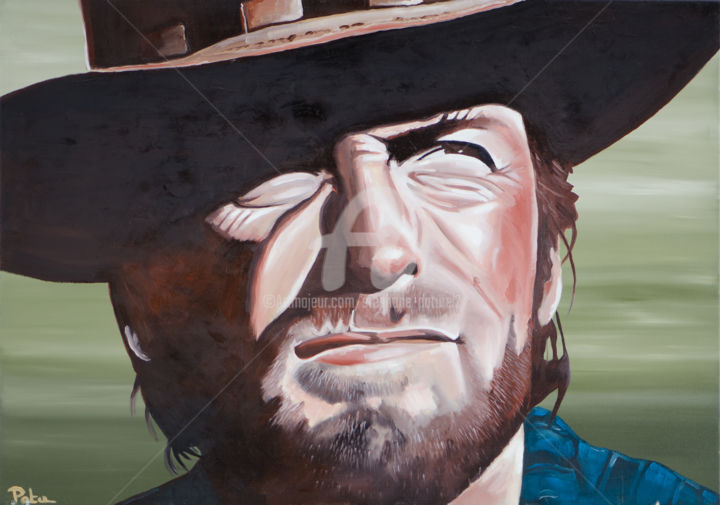 Painting titled "Clint-Eastwood.jpg" by Stephane Paturel, Original Artwork, Oil