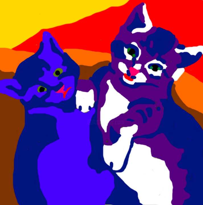 Arts numériques intitulée "Les deux chatons" par Stephane Pruvot, Œuvre d'art originale, Peinture numérique