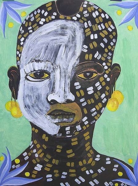 Painting titled "Tête africaine 2" by Stephane Renaud, Original Artwork, Acrylic