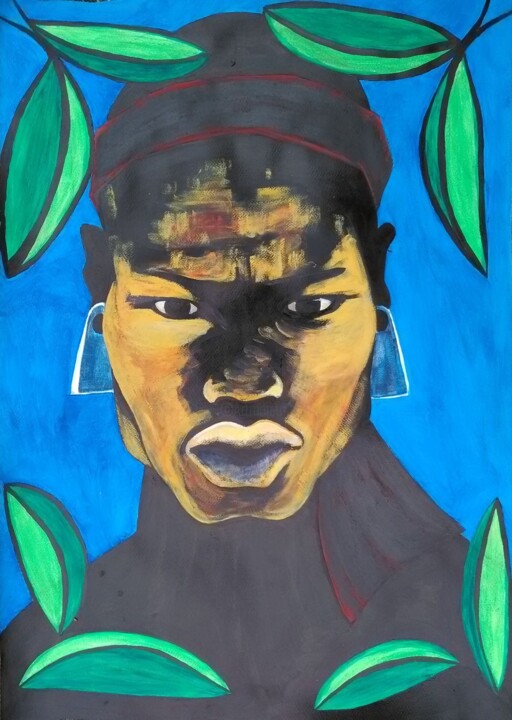 Painting titled "tête africaine 8" by Stephane Renaud, Original Artwork, Acrylic