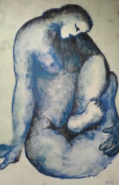 Painting titled "Femme bleue" by Stephane Renaud, Original Artwork, Oil