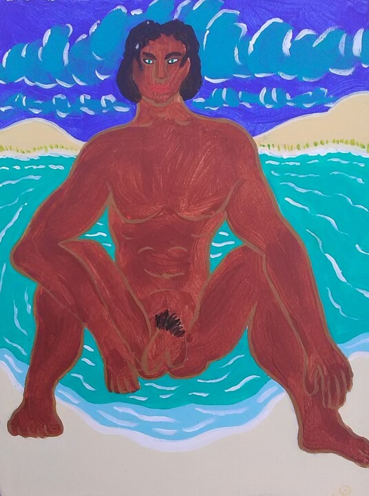 Painting titled "A la plage 1" by Stephane Renaud, Original Artwork, Acrylic