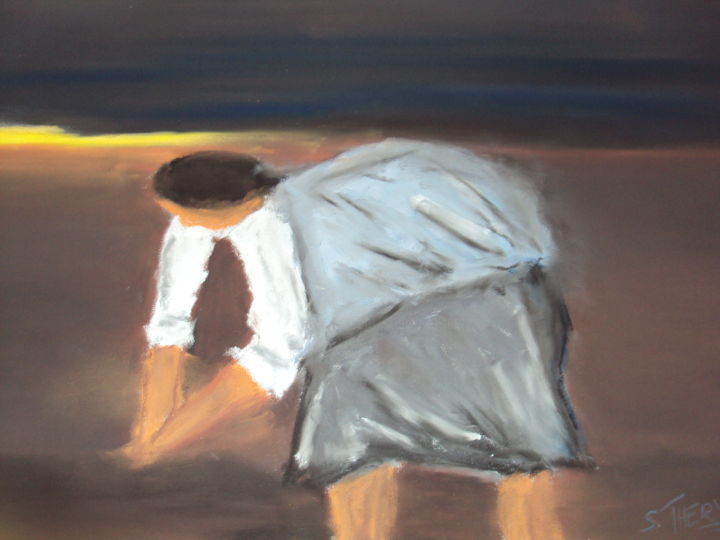Картина под названием "paysanne" - Stephane Thery, Подлинное произведение искусства, Пастель