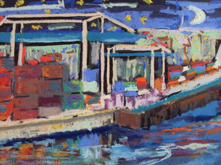 Painting titled "port de marchandises" by Stephane Thery, Original Artwork, Pastel