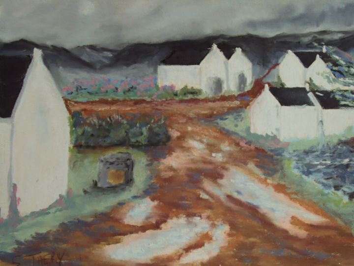 Painting titled "village bellilois" by Stephane Thery, Original Artwork, Pastel
