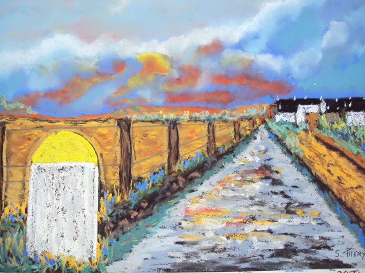 Painting titled "route des Poulins" by Stephane Thery, Original Artwork, Pastel