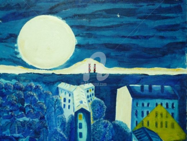 Schilderij getiteld "rêve de Pleine lune" door Steph, Origineel Kunstwerk