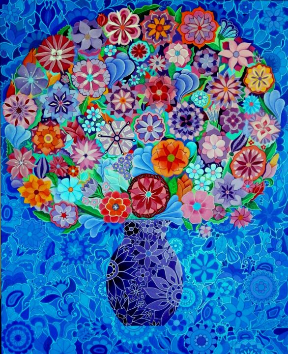 Painting titled "flowers" by Stephane Faity, Original Artwork, Acrylic