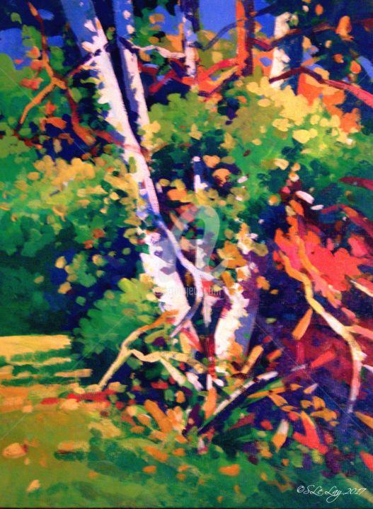 Painting titled "Groupe d'arbres en…" by Stéphane Le Lay, Original Artwork, Acrylic