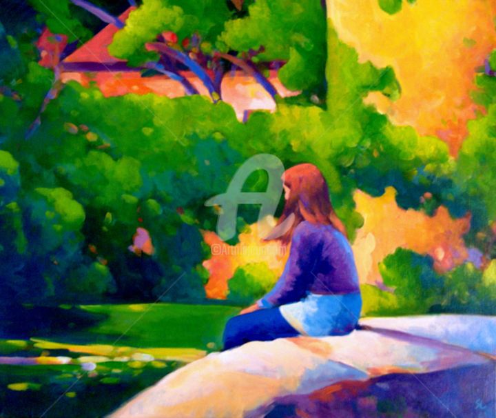 Peinture intitulée "Jeune fille assise…" par Stéphane Le Lay, Œuvre d'art originale, Acrylique