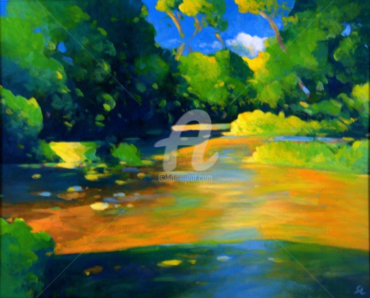 Painting titled "Rivière en été" by Stéphane Le Lay, Original Artwork, Acrylic