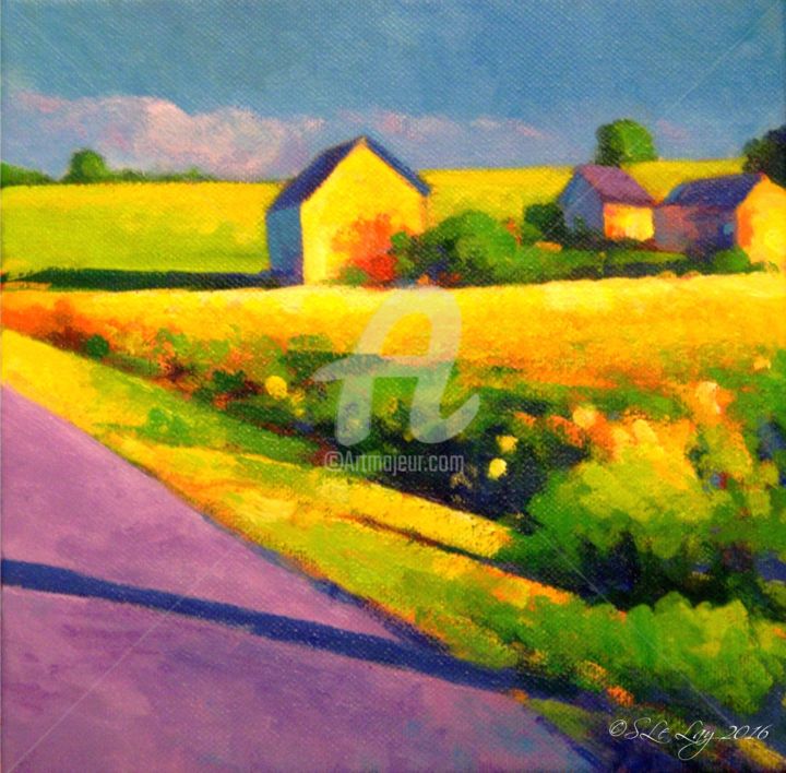 Peinture intitulée "Route de campagne a…" par Stéphane Le Lay, Œuvre d'art originale, Acrylique