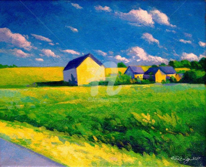 Painting titled "Route de campagne e…" by Stéphane Le Lay, Original Artwork, Acrylic