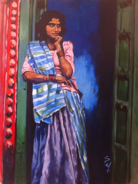 Painting titled "indienne" by Stéphane Petit, Original Artwork, Acrylic
