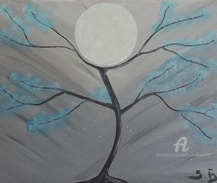 Painting titled "Danse avec la lune" by Stéphanie Bonsignore Montaggioni, Original Artwork, Acrylic