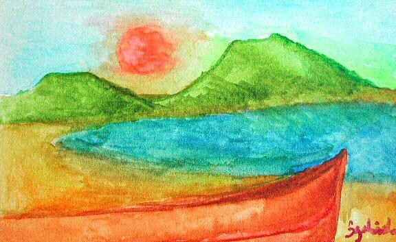 Painting titled "LE LAC" by Stéphanie Galmiche, Original Artwork, Watercolor