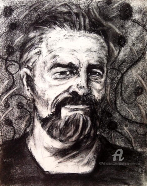 Dibujo titulada "Philip K. Dick" por Stéphanie Mélusine, Obra de arte original, Carbón