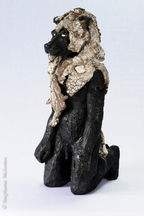 Sculpture titled "homme loup" by Stéphanie Mélusine, Original Artwork, Clay