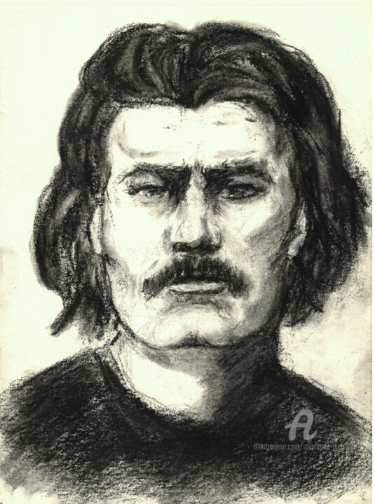 Drawing titled "Maxime Gorki," by Stéphanie Mélusine, Original Artwork, Charcoal