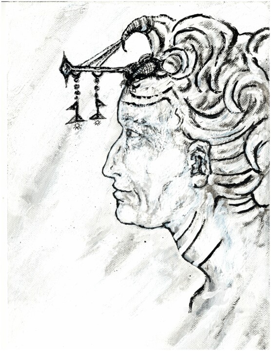 Drawing titled "homme chaman" by Stéphanie Mélusine, Original Artwork, Ink