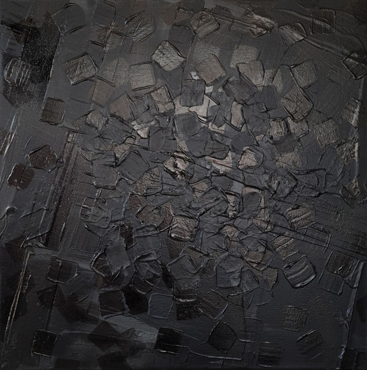 Schilderij getiteld "Monochrome Noir 31" door Stéphanie Menard, Origineel Kunstwerk, Acryl Gemonteerd op Frame voor houten b…