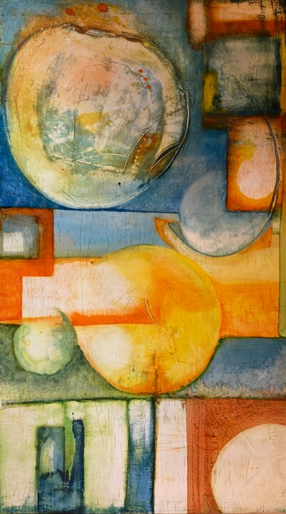 Malarstwo zatytułowany „Transition Cosmique” autorstwa Stéphanie Pothier, Oryginalna praca, Olej Zamontowany na Drewniana ra…
