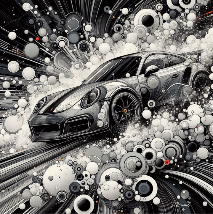 Arts numériques intitulée "Porsche" par Stéphanie Roussel, Œuvre d'art originale, Peinture numérique
