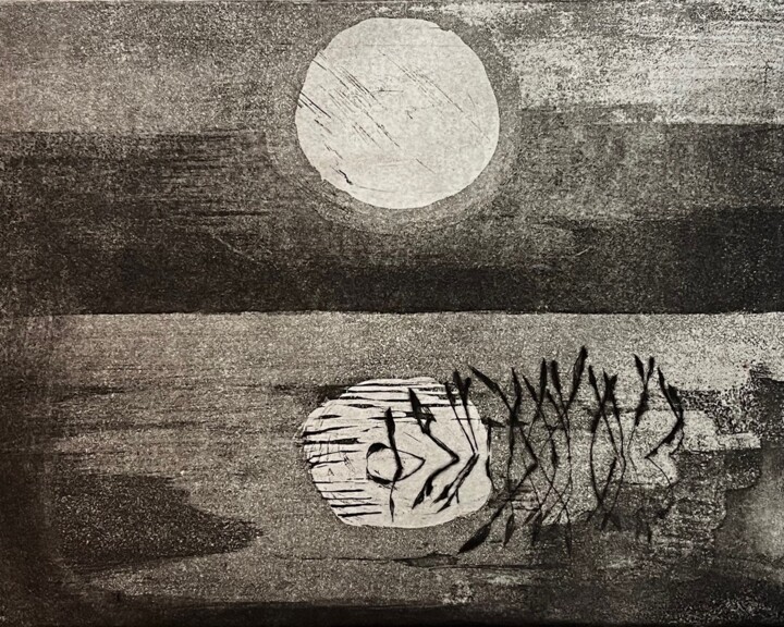 Incisioni, stampe intitolato "Riflessi" da Stephanie Tansini, Opera d'arte originale, Acquaforte Montato su Pannello di legno
