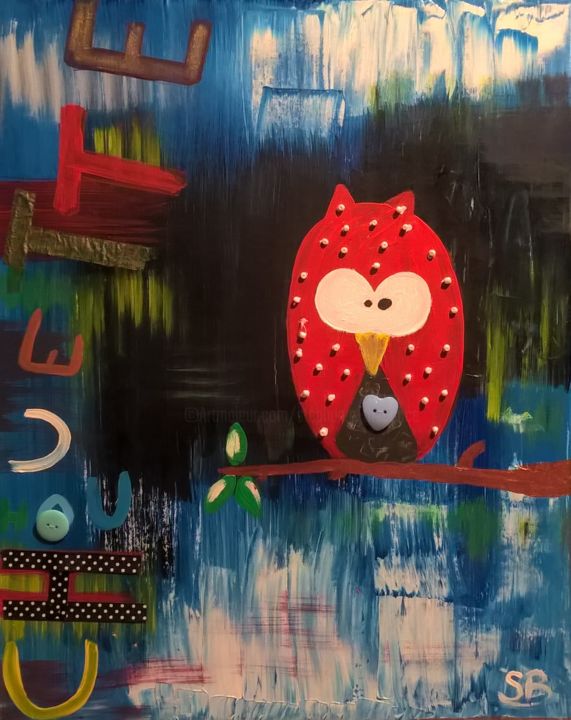 Painting titled "Chouette" by Stephanie Bernard, Original Artwork, Acrylic