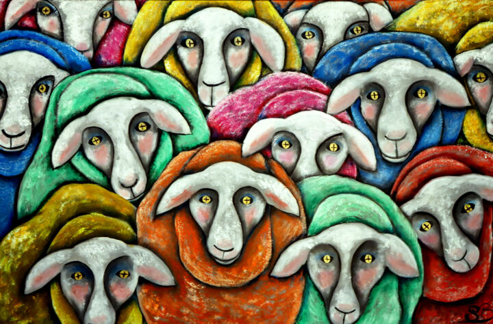 Pittura intitolato "Moutons" da Stephanie Bernard, Opera d'arte originale, Acrilico