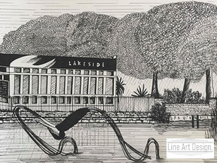 Drawing titled "lakeside" by Stephanie Wright, Original Art, Ballpoint pen