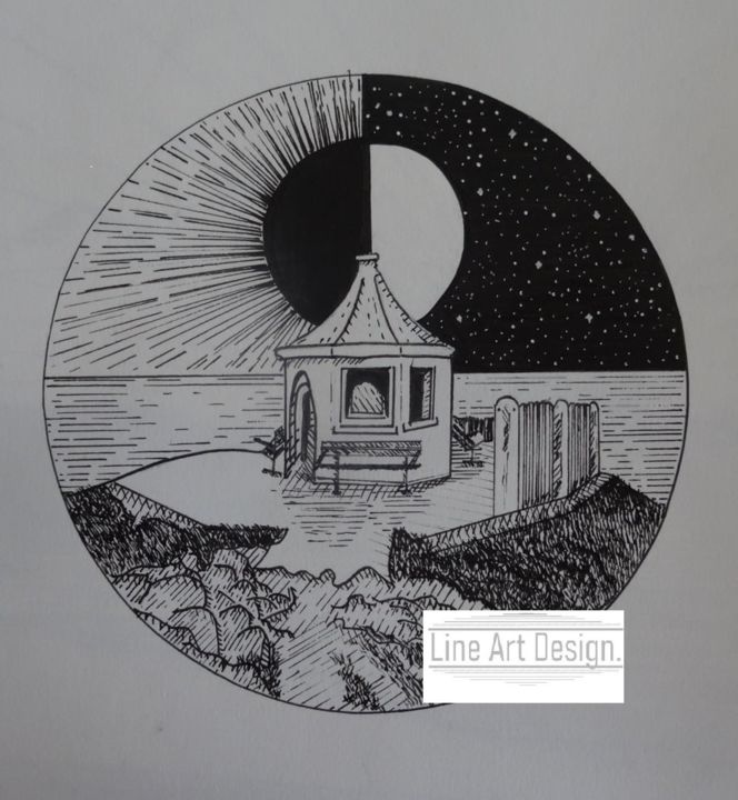 Drawing titled "little fistral hut" by Stephanie Wright, Original Art, Ballpoint pen