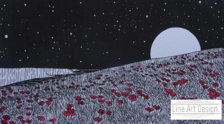 Drawing titled "night time poppies" by Stephanie Wright, Original Art, Ballpoint pen