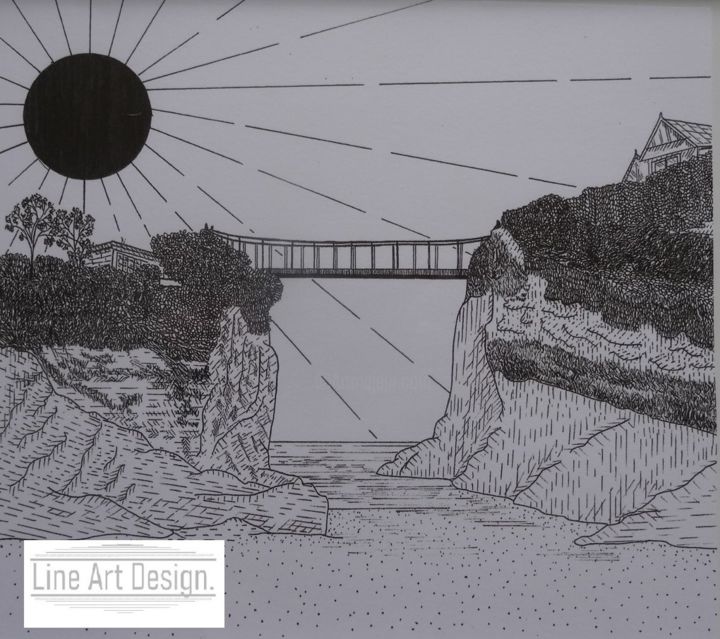 Drawing titled "towan bridge" by Stephanie Wright, Original Artwork, Ballpoint pen