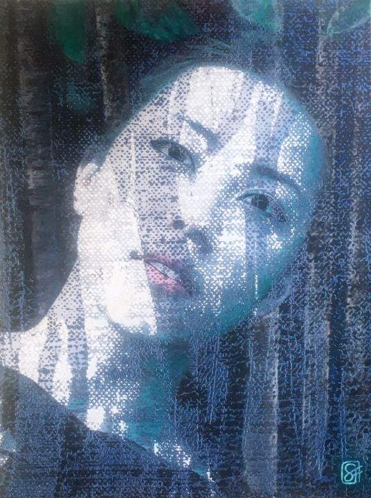 Painting titled "pixel portait" by Stéphanie Faivre, Original Artwork, Acrylic