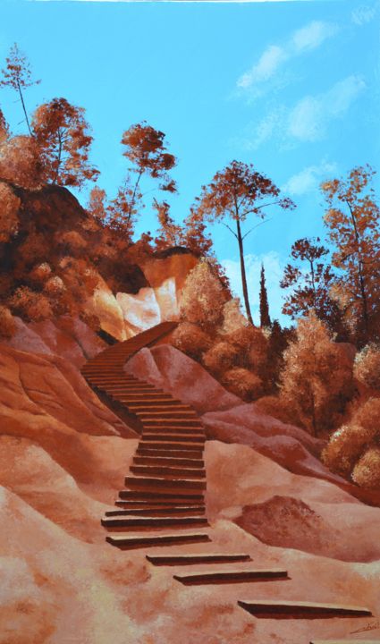 Painting titled "chemin d'ocre" by Stephanie Ledroit, Original Artwork, Acrylic