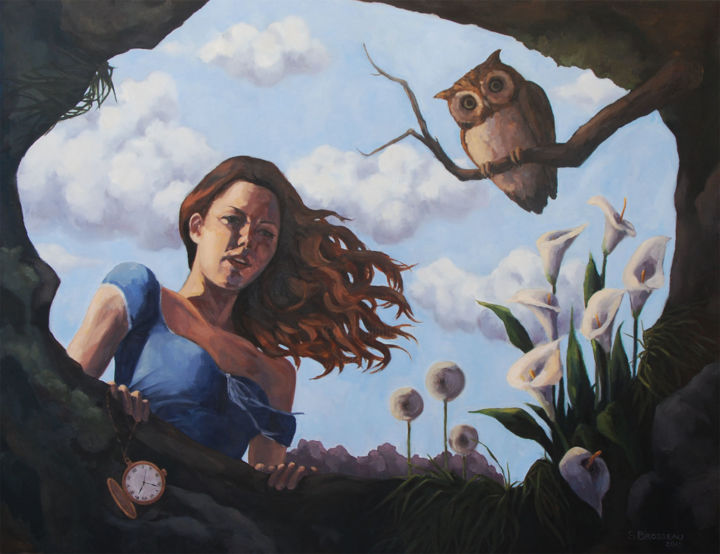Painting titled "Down the Rabbit Hole" by Stéphanie Brosseau, Original Artwork, Oil